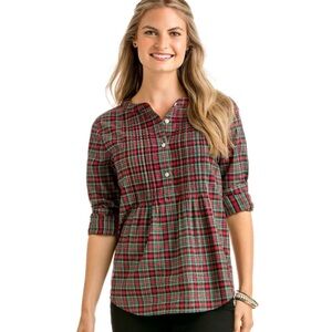 Vineyard Vines Plaid Pintuck Popover Sz 8 Tartan